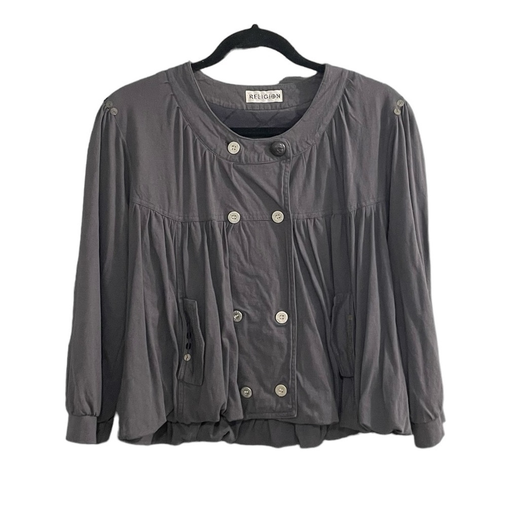 RELIGION Grey Cotton Double Breasted Jacket Size 2